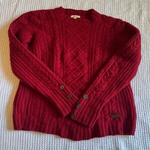 Barbour Barrasford Cable Knit Crewneck Sweater Chili Red Womens M 100% Lambswool